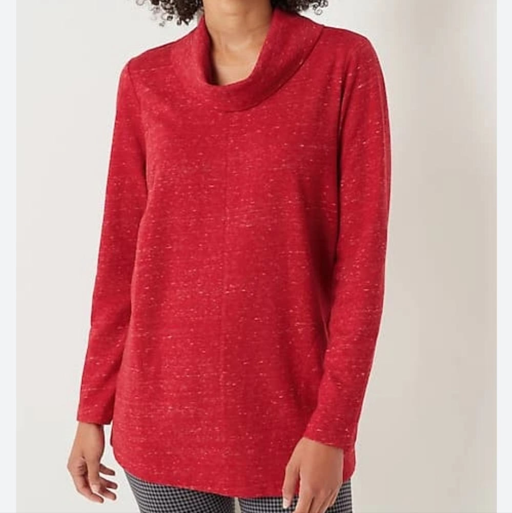 J.JILL Women's Terry Cowl Neck Tunic Scarlet Red Sz S NWT